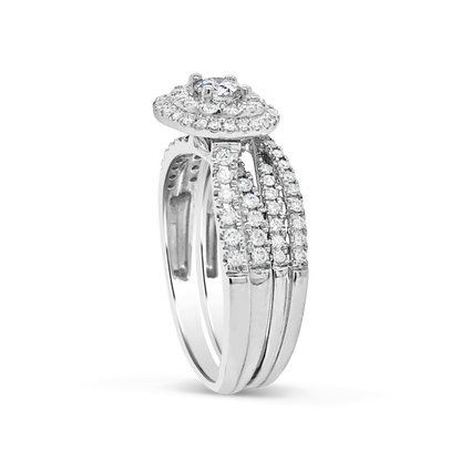 Diamond Halo Engagement Ring .78 CTW Round Cut 14K White Gold