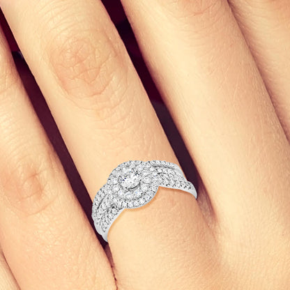 Diamond Halo Engagement Ring .50 CTW Round Cut 14K White Gold