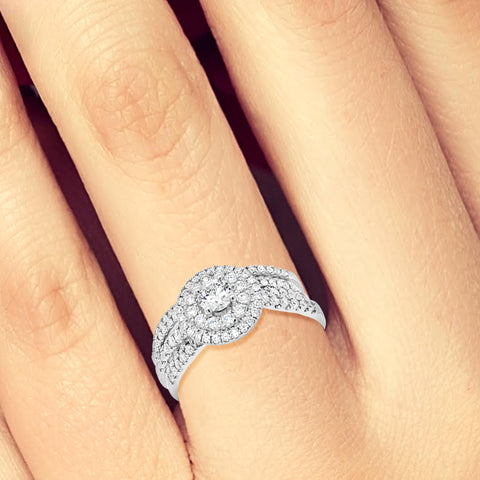 Diamond Halo Engagement Ring .78 CTW Round Cut 14K White Gold