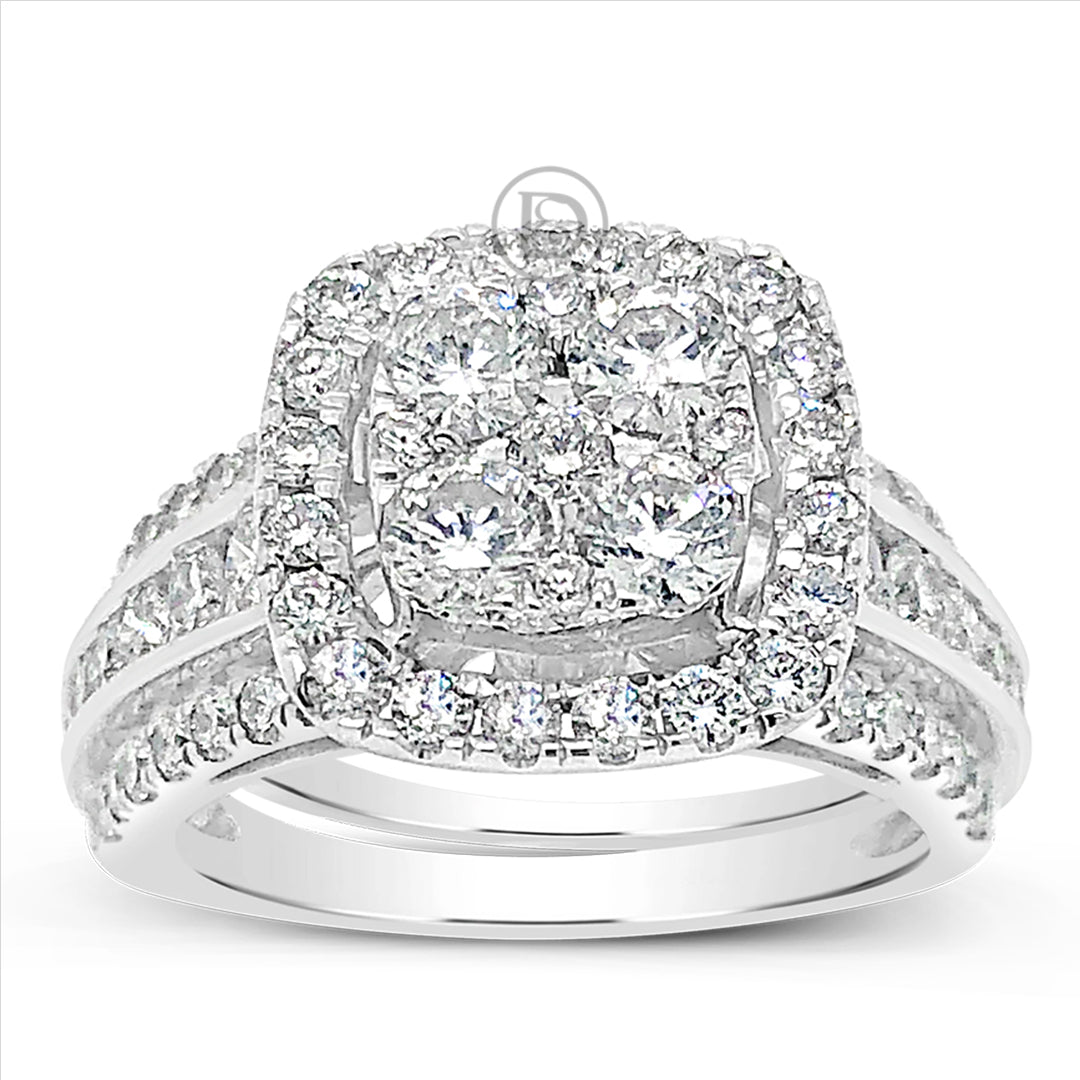 Diamond Halo Engagement Ring 2 CTW Round Cut 14K White Gold
