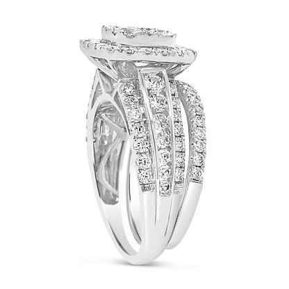 Diamond Halo Engagement Ring 2 CTW Round Cut 14K White Gold