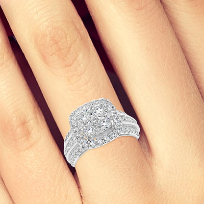 Diamond Halo Engagement Ring 2 CTW Round Cut 14K White Gold