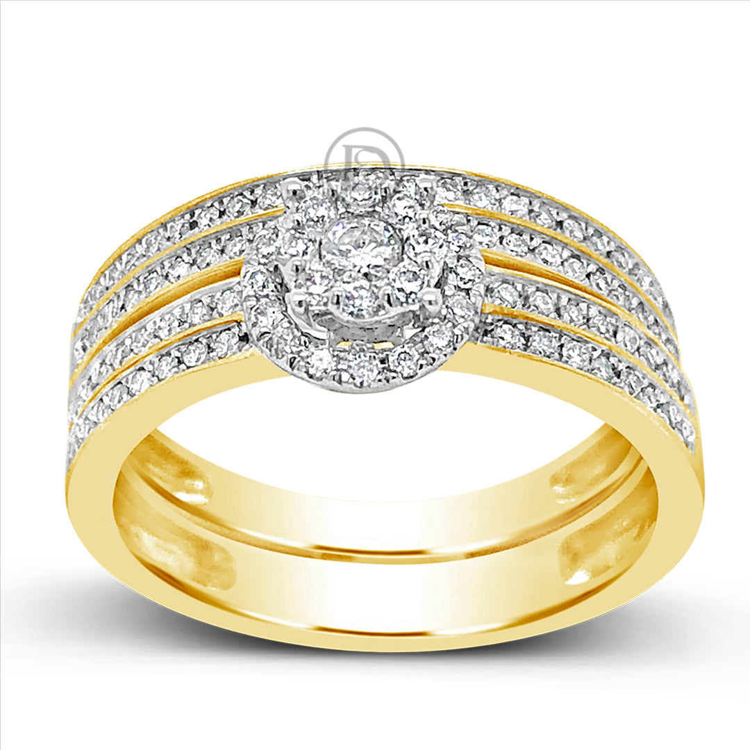 Diamond Halo Engagement Ring .50 CTW Round Cut 14K Yellow Gold