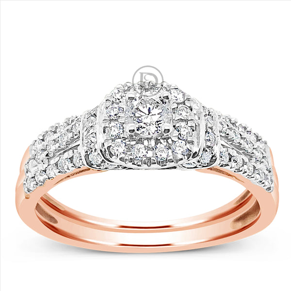 Diamond Halo Engagement Ring .50 CTW Round Cut Rose Gold