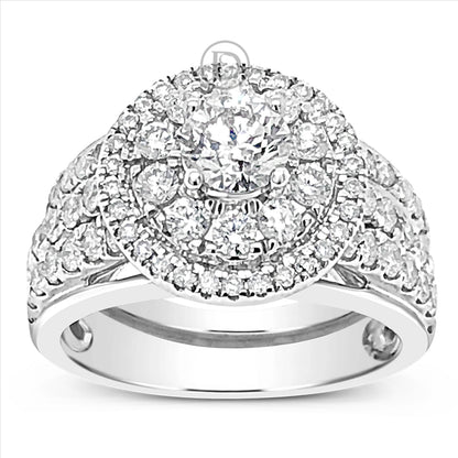 Diamond Halo Engagement Ring 2 CTW Round Cut 14K White Gold