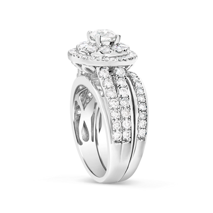 Diamond Halo Engagement Ring 2 CTW Round Cut 14K White Gold
