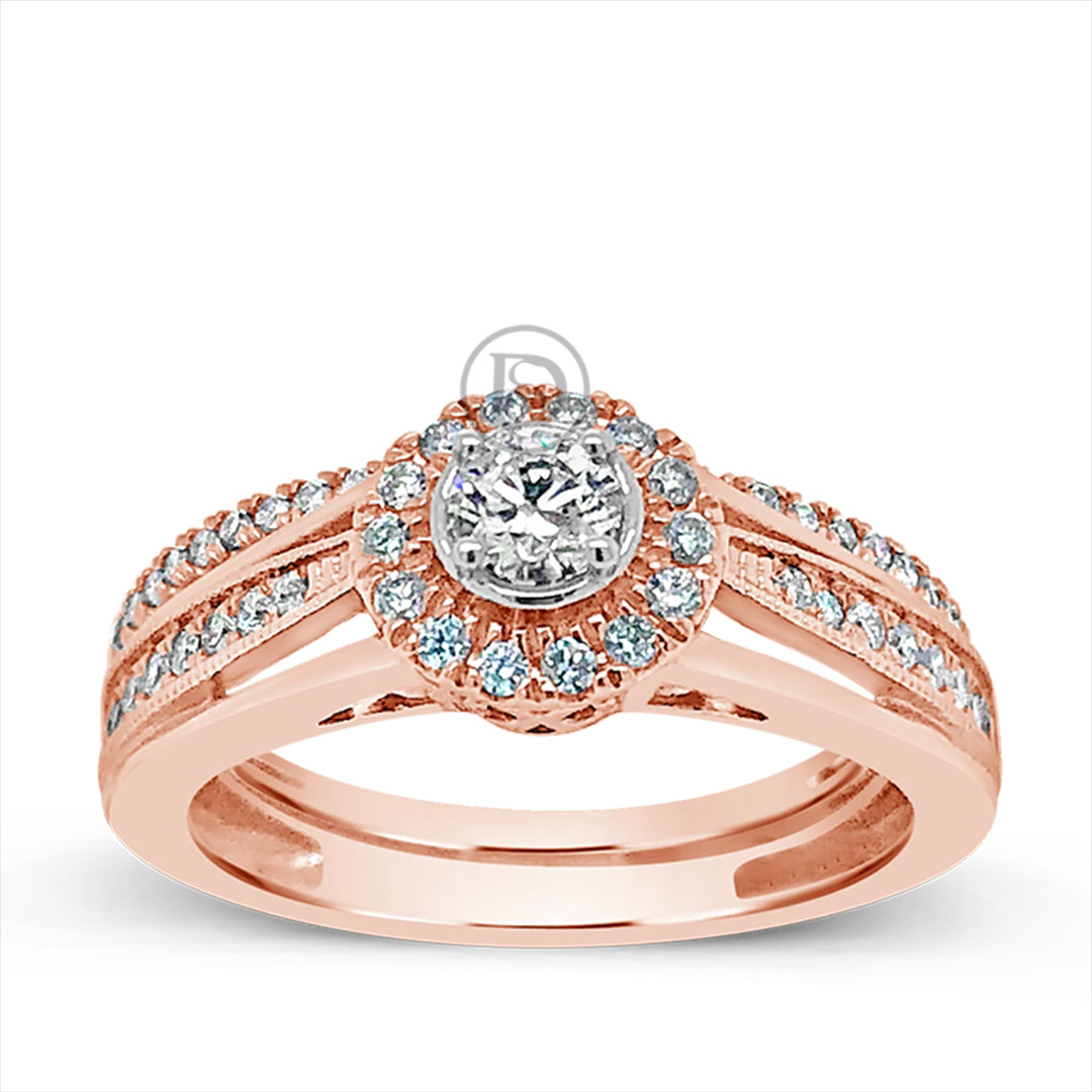 Diamond Halo Engagement Ring .50 CTW Round Cut 14K Rose Gold