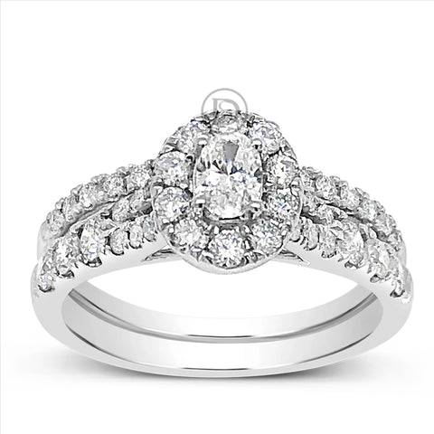 Diamond Oval Halo Engagement Ring 1.19 CTW Round Cut 14K White Gold