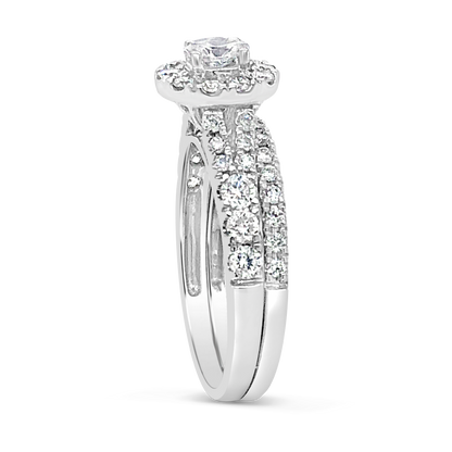 Diamond Oval Halo Engagement Ring 1.19 CTW Round Cut 14K White Gold