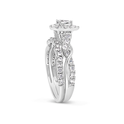 Pear Shaped Diamond Halo Engagement Ring .98 CTW Round Cut 14K White Gold
