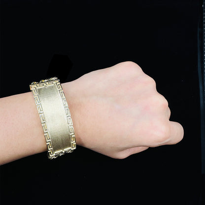 10K Yellow Gold Chino Link ID bracelet with Greek key Design