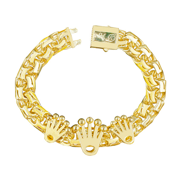 10K yellow gold chino link ID bracelet with Crown