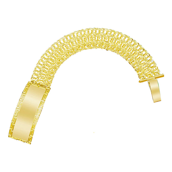 10K Yellow Gold Chino Link ID bracelet with Greek key Design