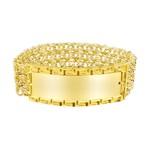 10K Yellow Gold Chino Link ID bracelet with Greek key Design