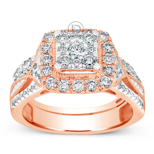 Diamond Halo Engagement Ring 1 CTW Round Cut 14K Rose Gold