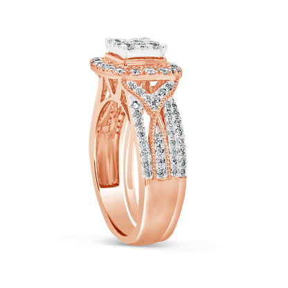 Diamond Halo Engagement Ring 1 CTW Round Cut 14K Rose Gold