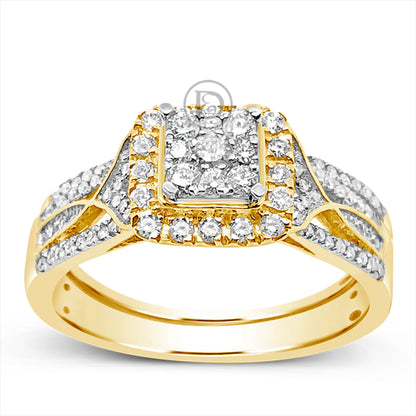 Diamond Halo Engagement Ring .50 CTW Round Cut 14K Yellow Gold