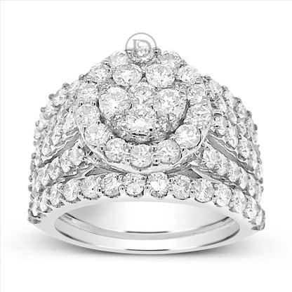 Diamond Halo Engagement Ring 3.08 CTW Round Cut 14K White Gold