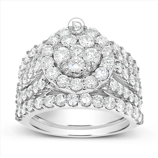 Diamond Halo Engagement Ring 3.08 CTW Round Cut 14K White Gold
