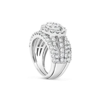 Diamond Halo Engagement Ring 3.08 CTW Round Cut 14K White Gold