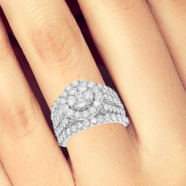 Diamond Halo Engagement Ring 3.08 CTW Round Cut 14K White Gold