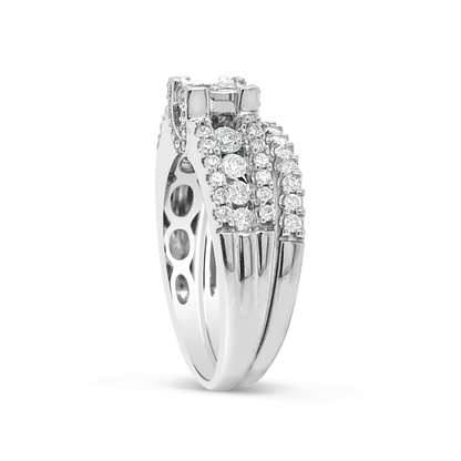 Diamond Halo Engagement Ring 1 CTW Princess w/ Round Cut 14K White Gold