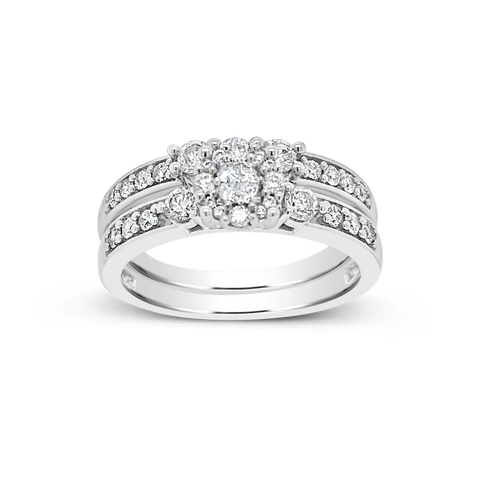 Diamond Halo Engagement Ring .75 CTW Round Cut 14K White Gold