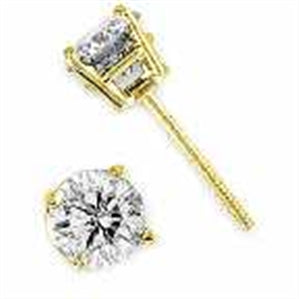 LADIES SOLITAIRE STUD EARRING 1/6 CT ROUND DIAMOND 14K YELLOW GOLD (EXCELLENT QUALITY)
