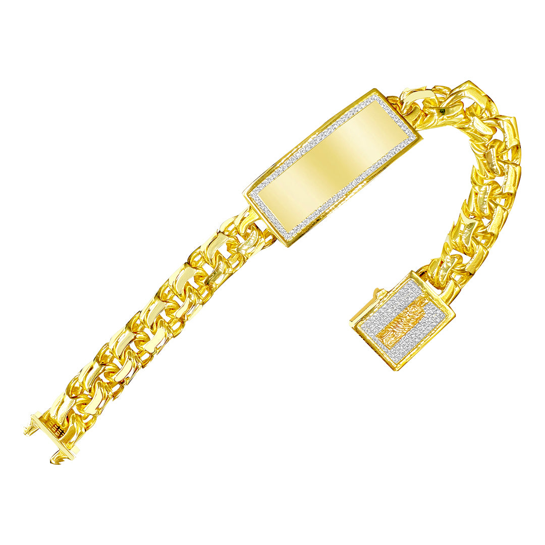 10K yellow gold CZ chino link ID bracelet with Saint Jude