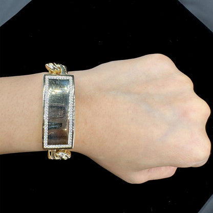 10K yellow gold CZ chino link ID bracelet with Saint Jude