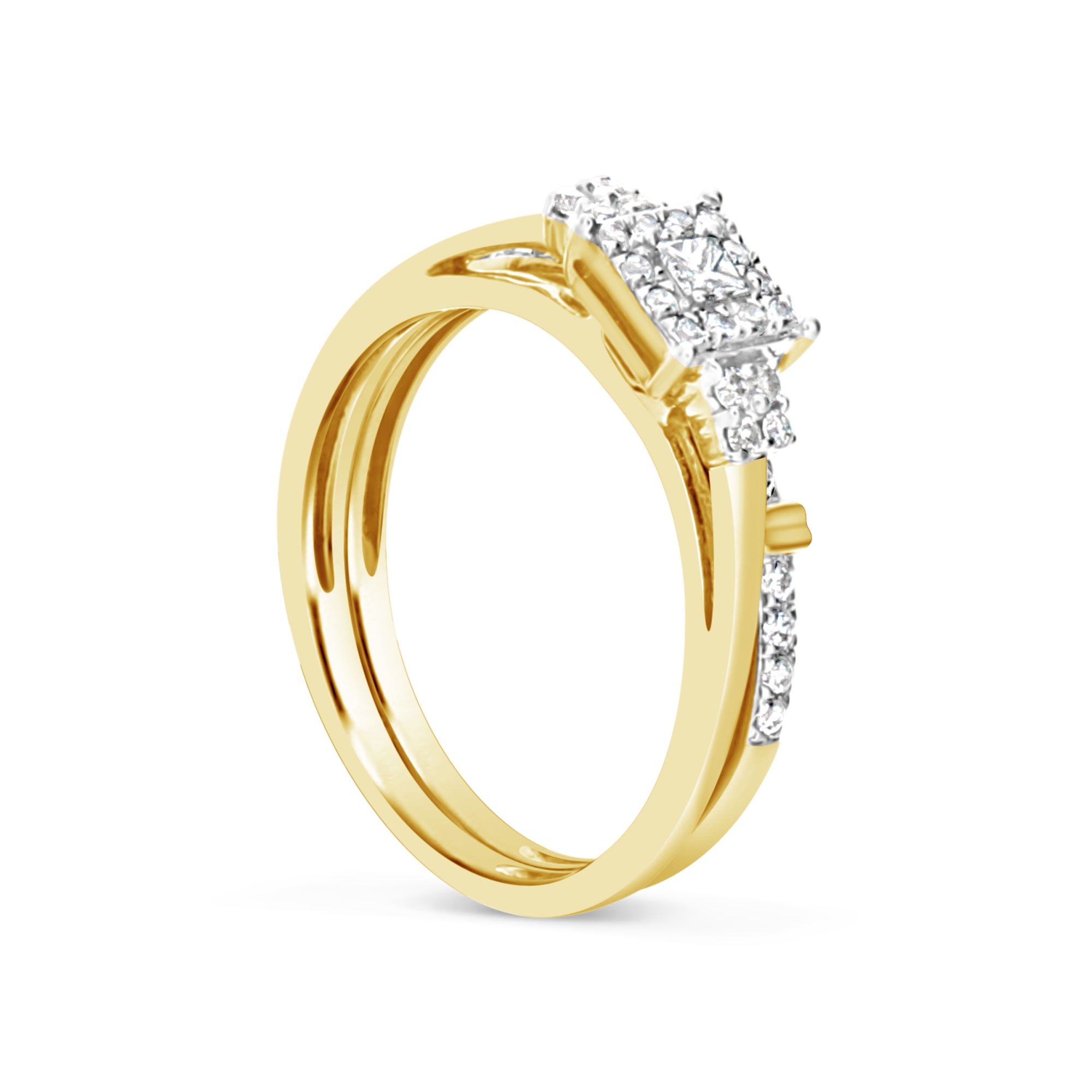 Diamond Halo Engagement Ring .30 CTW Princess Cut 10K Yellow Gold Bridal Set