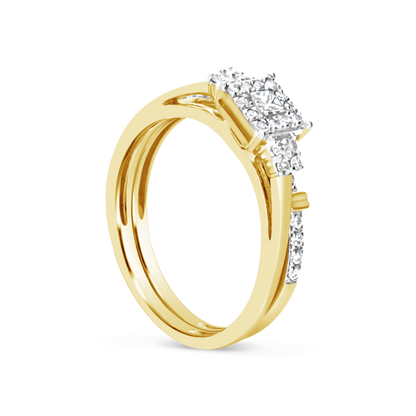 Diamond Halo Engagement Ring .30 CTW Princess Cut 10K Yellow Gold Bridal Set