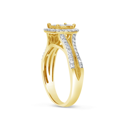Diamond Engagement Ring 1 CTW Princess & Round Cut 14K Yellow Gold