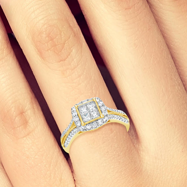 Diamond Engagement Ring 1 CTW Princess & Round Cut 14K Yellow Gold