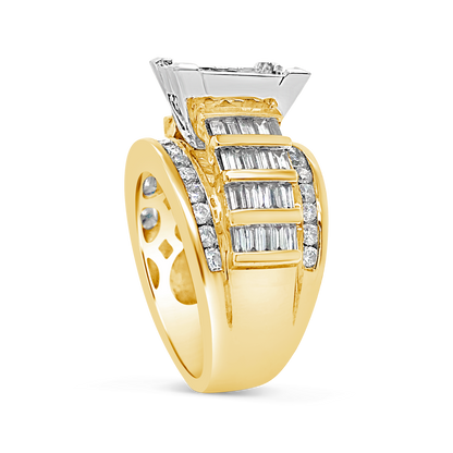 Diamond Ring 3 CTW Princess Cut w/ Baguettes & Round Cut 14K Yellow Gold