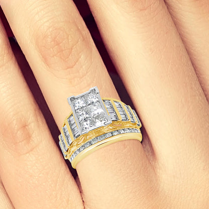 Diamond Ring 3 CTW Princess Cut w/ Baguettes & Round Cut 14K Yellow Gold