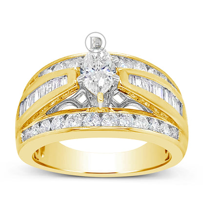 Marquis Diamond Engagement Ring 1.50 CTW Baguettes & Round Cut 14K White Gold
