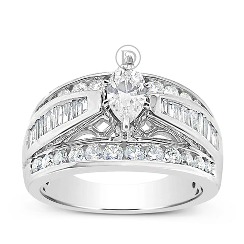 Diamond Engagement Ring 1.50 CTW Marquise Cut w/ Baguettes Diamonds 14K White Gold