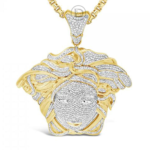 Diamond Designer Medusa Pendant 1.39 CTW Round Cut 10K Yellow Gold