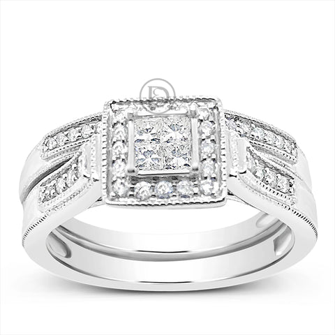 Diamond Halo Engagement Ring .35 CTW Princess Cut 14K White Gold