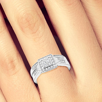 Diamond Halo Engagement Ring .35 CTW Princess Cut 14K White Gold