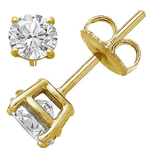 LADIES SOLITAIRE STUD EARRING 1/4 CT ROUND DIAMOND 14K YELLOW GOLD (EXCELLENT QUALITY)