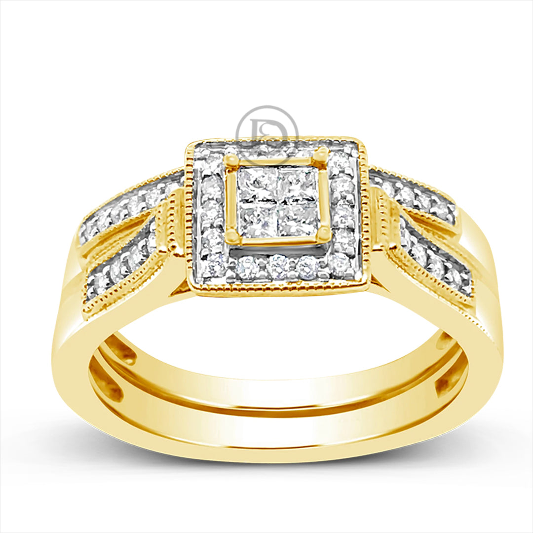 Diamond Halo Engagement Ring .35 CTW Princess w/ Round Cut 10K Yellow Gold