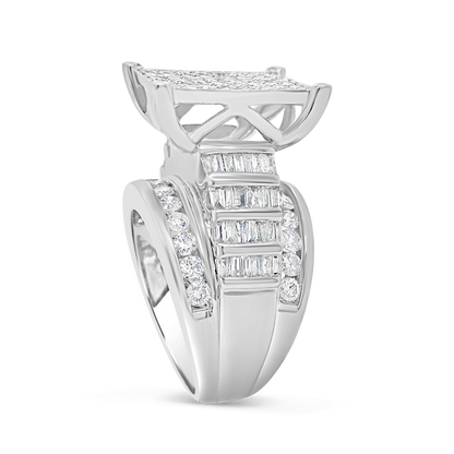 Diamond Ring 4.05 CTW Princess Cut w/ Baguettes & Round Cut 10K White Gold
