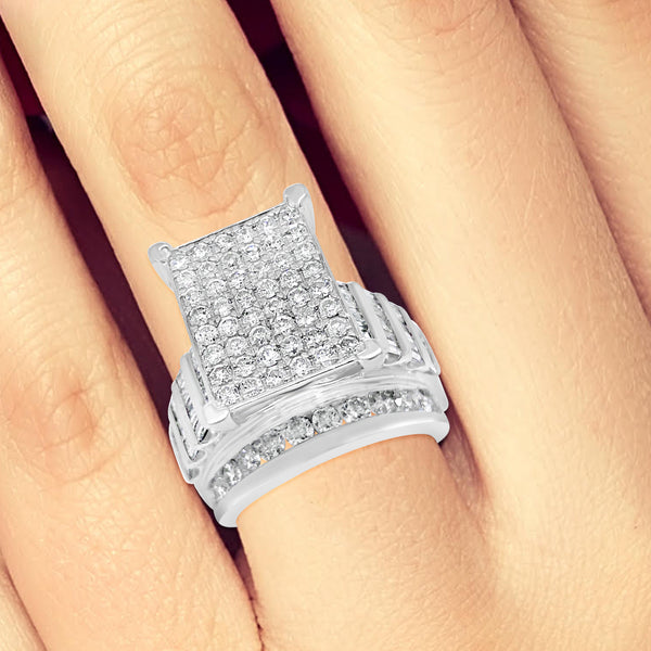 Diamond Ring 4.05 CTW Princess Cut w/ Baguettes & Round Cut 10K White Gold