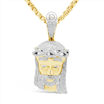 Diamond Jesus Pendant 1.35 CTW Round Cut 10K Yellow Gold