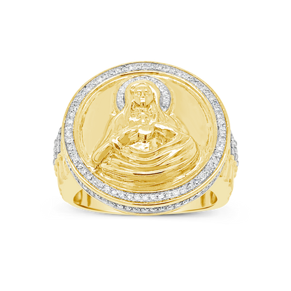 Diamond Virgin Mary Ring .55 CTW Round Cut 10K Yellow Gold