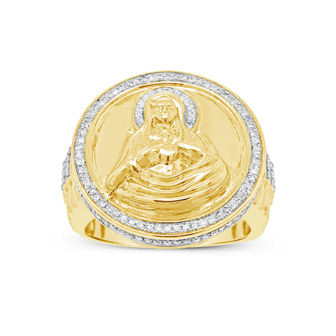 Diamond Virgin Mary Ring .55 CTW Round Cut 10K Yellow Gold