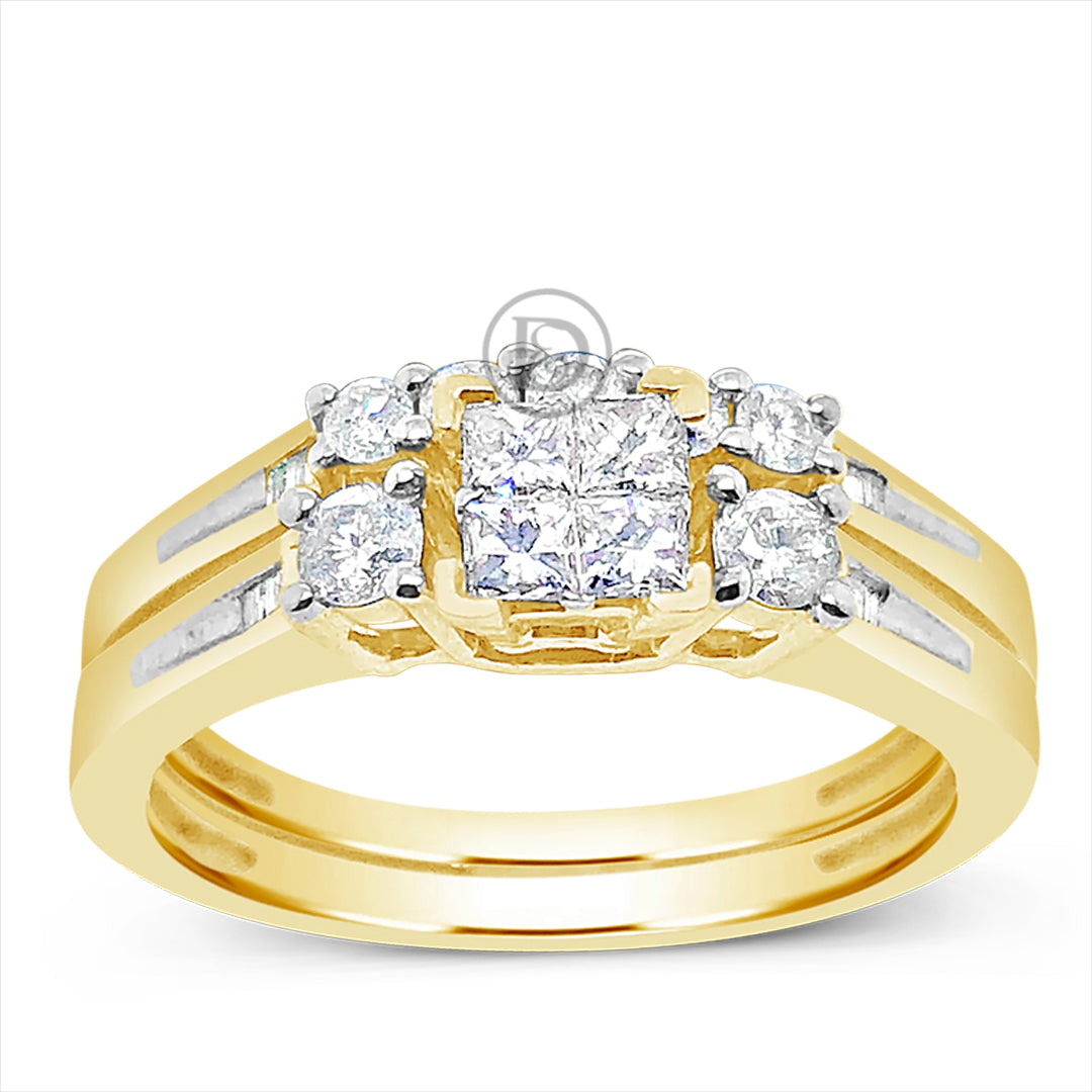 Diamond Engagement Ring .50 CTW Princess & Round Cut Yellow Gold Bridal Set