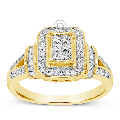 Diamond Engagement Ring .50 CTW Princess & Round Cut w/ Baguettes 10K White Gold